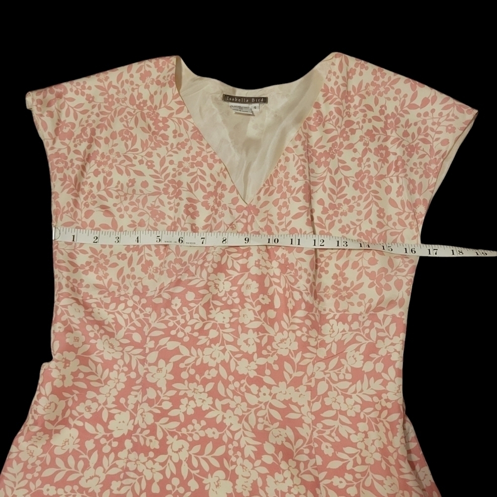 Vintage 100% Silk Isabella Bird Cap Sleeves Feminine Pink Floral Dress Size 4 - Picture 7 of 10